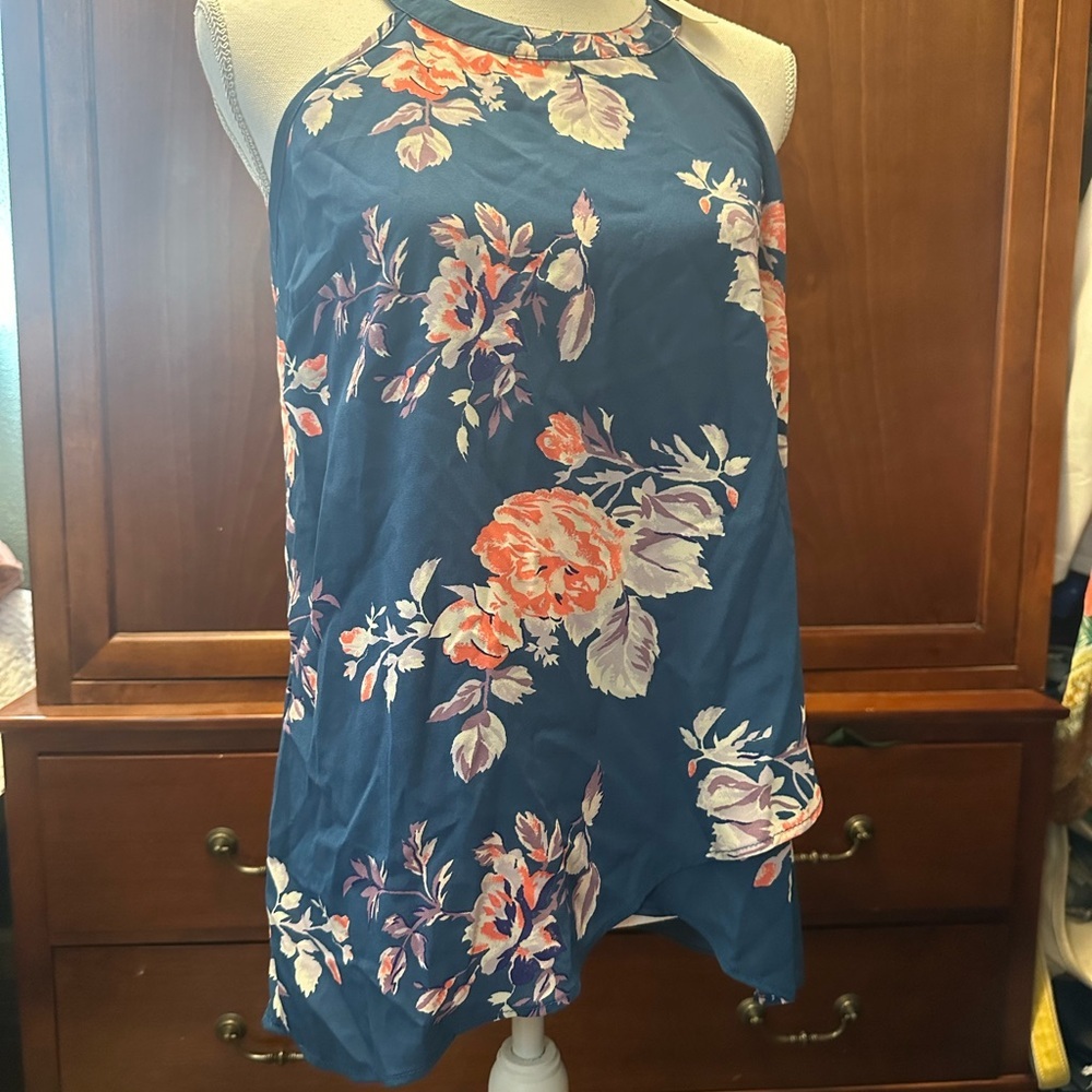 NWT Floral Halter Top in Blue and Pink size medium